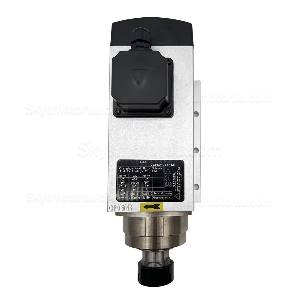 4.5KW VFD Spindle Kit JGF-60-24Z/4.5 + H100-5.5S2/T4 Indc. Air Cooled Spindle Motor + Variable Frequency Drive + 13Pcs ER32 Collet